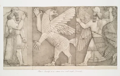 Basrelieffer ved indgangen til et lille tempel ved Nimroud [Calah], 1853