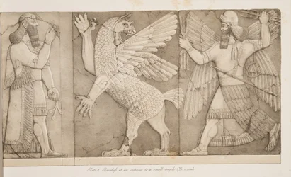 Basrelieffer ved en indgang til et lille tempel (Nimroud), fra Monuments of Nineveh, pub. 1849