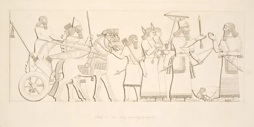 Kongen modtager fanger, fra Monuments of Nineveh, pub. 1849