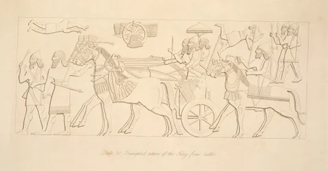 Kongens triumferende tilbagevenden fra kamp, fra Monuments of Nineveh, pub. 1849