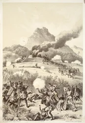 At tage en Maori-skanse, fra The History of Australasia af David Blair, McGrady, Thomson og Niven, 1879