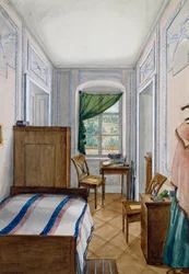 Biedermeier stil lille værelse, akvarel, Østrig