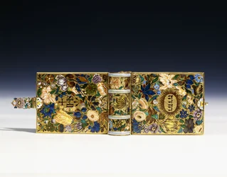 Image of a 17th century miniature manuscript in an enamelled gold binding, c.1640dani