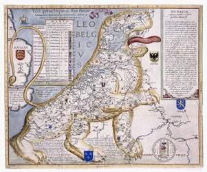 Leo Belgicus, der viser de lave lande i form af en løve, 1586