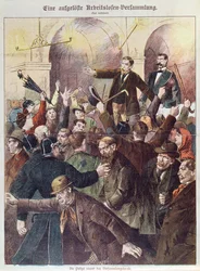 Politiet opløser et protestmøde for arbejdsløse arbejdere, 1897