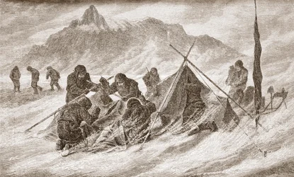 Rivningen er forstørret under en snestorm, 1876