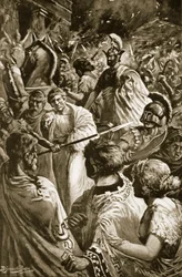Sækken i Olynthus, 348 f.Kr., illustration fra 