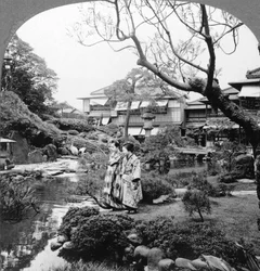 Japanske stuepiger i en have, 1904.