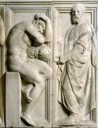 Profeten og Ignudo Lavt marmorrelief af Baccio Bandinelli (1493-1560)