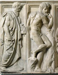 Profeten og Ignudo Lavt marmorrelief af Baccio Bandinelli (1493-1560)