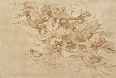 Jehova i en flammende sky, ledsaget af engle, 1500-tallet