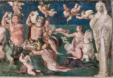 Venus triumf, marine scene med delfiner og amoriner