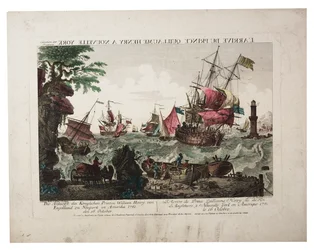 Prins William Henrys ankomst til New York, ca. 1781 (håndkoloreret stik)
