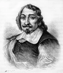 Samuel de Champlain, fransk opdagelsesrejsende og kolonisator (v. 1567-1635). Kolonisator af Canada. Stik fra 1830 efter et seriøst portræt af Moncornet.