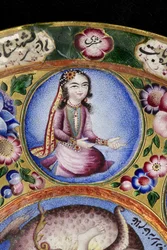 Skål med låg, underkop og ske med astrologisk dekoration, tidligt 1800-tal (emalje & guld)