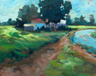 Farmhouse Road, ca. 1980-95 (olie på lærred)