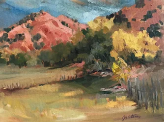 Pasture Land Chimayo, ca. 1980-95 (olie på lærred)