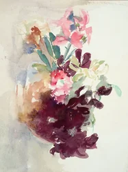 Pink og lilla blomster (akvarel på papir)