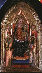 Madonna og barn på tronen med St. Bartholomew og andre hellige