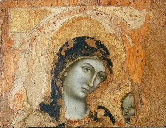 Madonna og barn (tempera & bladguld på panel)