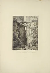Natural Bridges of Icononzo, illustration fra "Views of the Cordilleras and Monuments of the Native Peoples of America" ​​af Alexander von Humboldt og Aime Bonpland, 1813