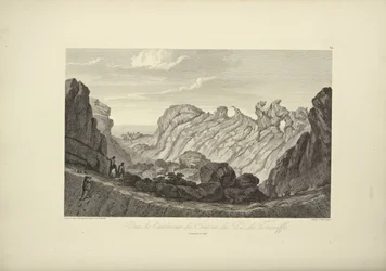 Udsigt over indersiden af krateret på Tenerife-toppen, tegnet af Gmelin, illustration fra "Udsigter over Cordillererne og monumenter over Amerikas indfødte folk" af Alexander von Humboldt og Aimé Bonpland, 1813