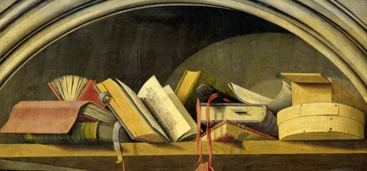 Stilleben med bøger i en niche, 1442-45