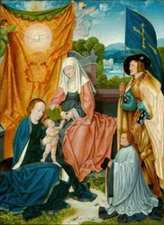 Jomfru og barn med Saint Anne, Saint Gereon og en donor, ca. 1520.