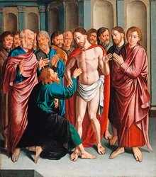 ""The Incredulity of St. Thomas"" Maleri af Bartholomaeus (Barthel) Bruyn siger førstnævnte (1493-1555), - Olie på træ Dim 62x56 cm Staatliche Museen, Berlin