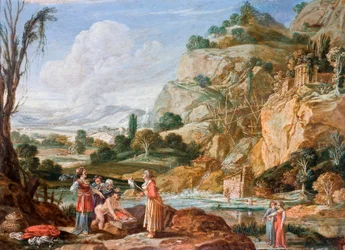 ""Barnet Moses er fundet af Faraos Datter"" (Findet af det spæde Moses af Faraos Datter) Maleri af Bartholomeus Breenbergh (1598-1657) Olie på kobber 1600-tallet Dim 18,5x25 cm Hallwylska Museet, Stockholm
