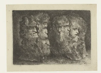 Forskellige hoveder af mænd, dyr og mascarons