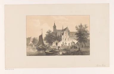 Bybillede med flod og kirke