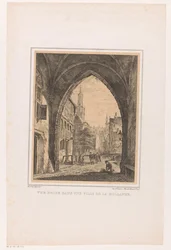 Bybillede fra under en port Vue pris dans une ville de la Hollande (titel på objekt)