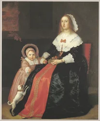 Portræt af en kvinde med et barn, muligvis Margaretha Cloeck (1617-1680) og Pieter Hulft (1643-1694)