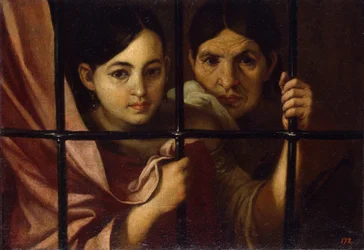 To kvinder bag et gitter, 1645