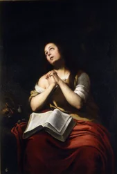 ""Marie Madeleine repentante"" (Den angrende Maria Magdalene) Maleri af Bartolome Esteban Murillo (1617-1682) - vers 1650 - Olie på lærred Dim 20x15 cm Real Academia de Bellas Artes de San Fernando, Madrid