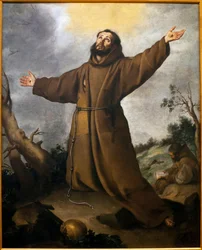 Sankt Francois af Assisi (1181-1226) modtager stigmatisering - Maleri af Bartolome Esteban Murillo (1617-1682), olie på lærred, ca. 1645-1650 - Museum of Fine Arts i Sevilla, Spanien
