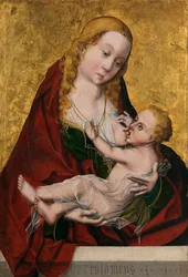 ""Jomfruen, der dier barnet"" (Jomfruen, der dier barnet) Maleri af mesteren Bartolome (aktiv 1470-1610) omkring 1490 - Olie på træ Dim 52x35 cm Museo del Prado, Madrid