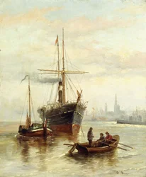 En havnescene med udsigt over Venedig