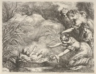 Fundet af Moses, der bliver reddet fra Nilen af Faraos datters tjenestepiger, 1650-57.