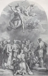 Tavle 41: Johannes Døberen prædiker for en stor skare og døber børn, 1756. Skabere: Bartolomeo Crivellari, Gabriel Söderling.