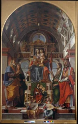 Madonna og barn med Saint Andrew, Monica, Ursula og Sigismund