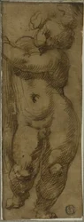Stående Putto set forfra: Study for the Virgin in Glory med de hellige Petronius, Dominic og Peter Martyr