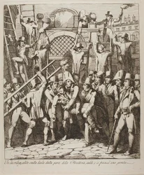 En gudsbespotter brækker benet, mens han klatrer over murene til Vatikanet, 6. juli 1809