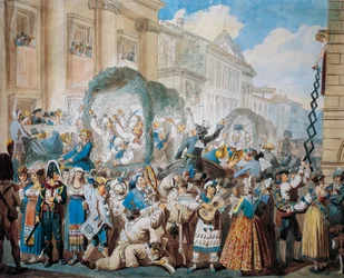 Ridderscene ved San Carlo al Corso i Rom, af Bartolomeo Pinelli (1781-1835)