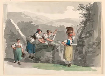 Tegning, Vaskeri i bjergene nær Rom, 1807-08