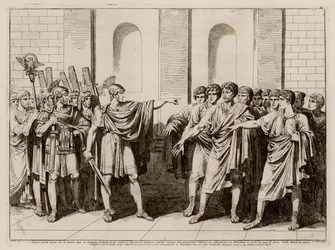 Scipio Africanus tvinger Roms ledere til ikke at opgive republikken efter slaget ved Cannae, 216 f.Kr (radering)