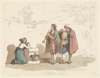 Sækkepibespilleren og fløjtespilleren i Rom, illustration til Romerske dragter og skikke