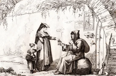 Kvinde fra Frascati og en eremit, radering af Bartolomeo Pinelli (Rom
