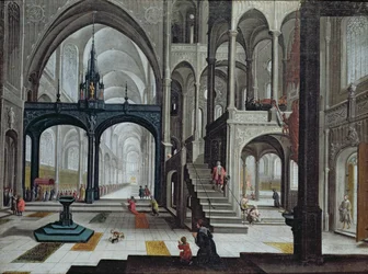 Procession i en katedral (olie på lærred)